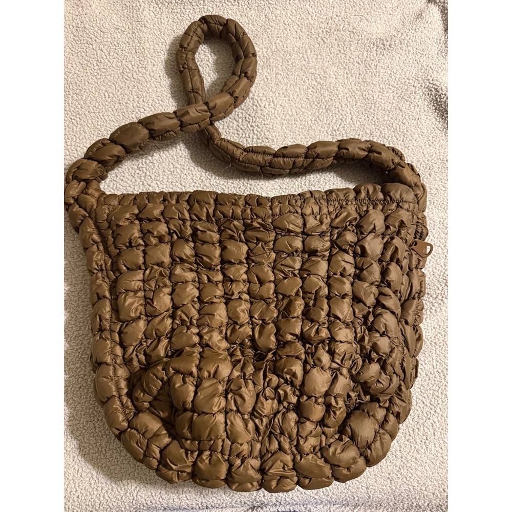 Puffer Tote Bag Women Large Quilted Crossbody Lightweight Brown Nylon Bag